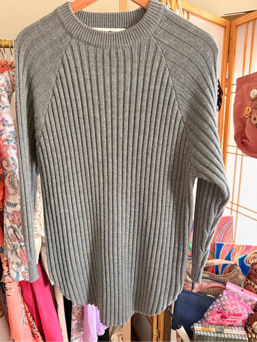 Roucha Gray 100% Merino Wool Ribbed Sweater